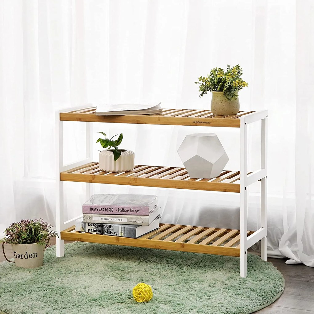 Cipőtartó, 3 szintes bambusz polc, tároló polc 70 x 26 x 55 cm