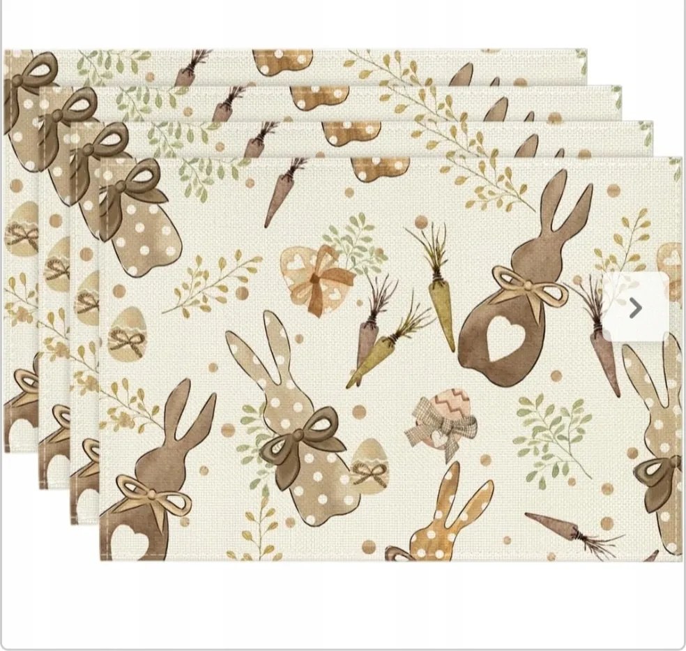 4 db-os mosható alátét szett nyuszi és sárgarépa motívummal, 30 x 45 cm