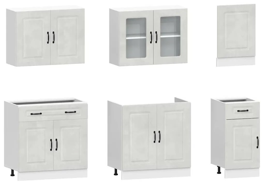 vidaXL 7 részes konyhai szekrény szett Kalmar betonszürke műszaki fa