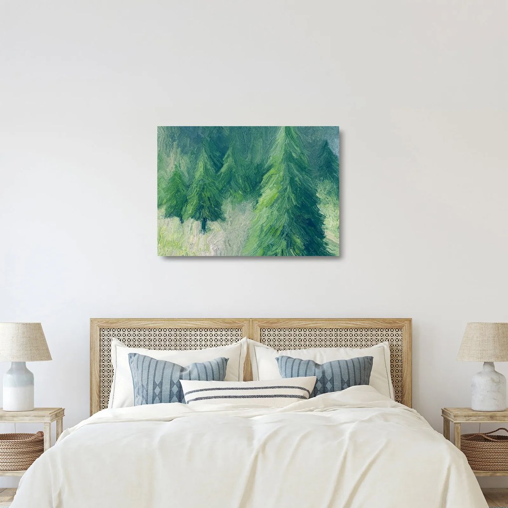 Üveg kép - Festett tűlevelűek (70x50 cm)