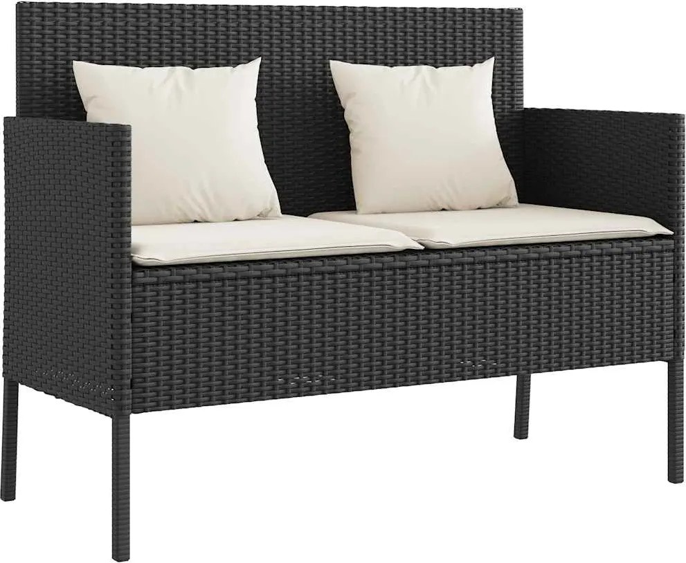 vidaXL fekete polyrattan kerti pad párnával