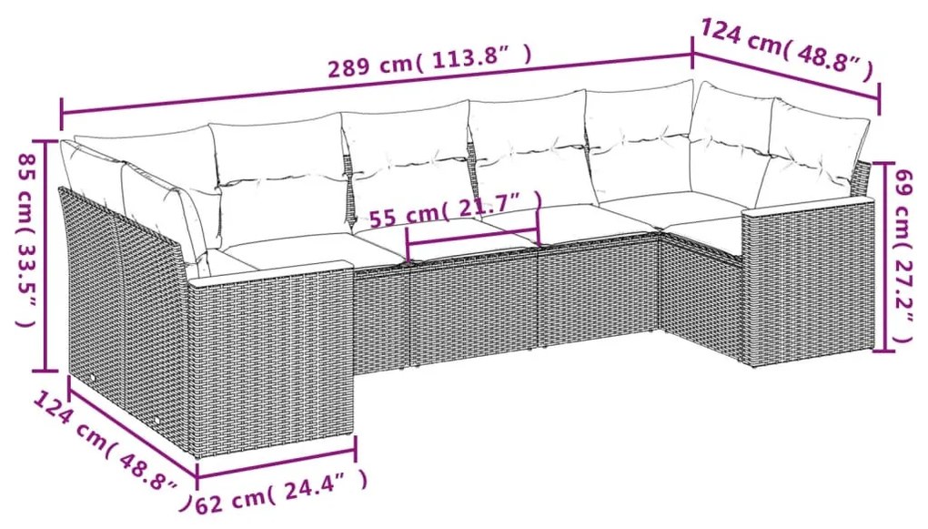 7 részes fekete polyrattan kerti ülőgarnitúra párnával