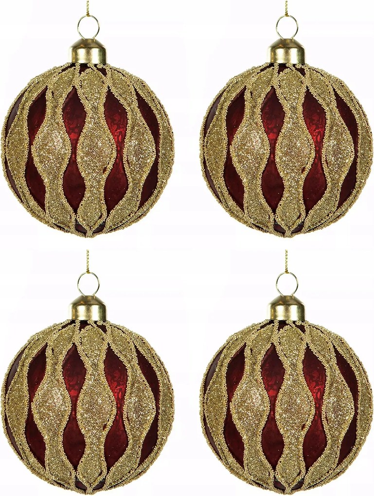 Karácsonyfadísz Piros Arany 8cm Üveg Karácsonyfadísz Szett 4 db-os