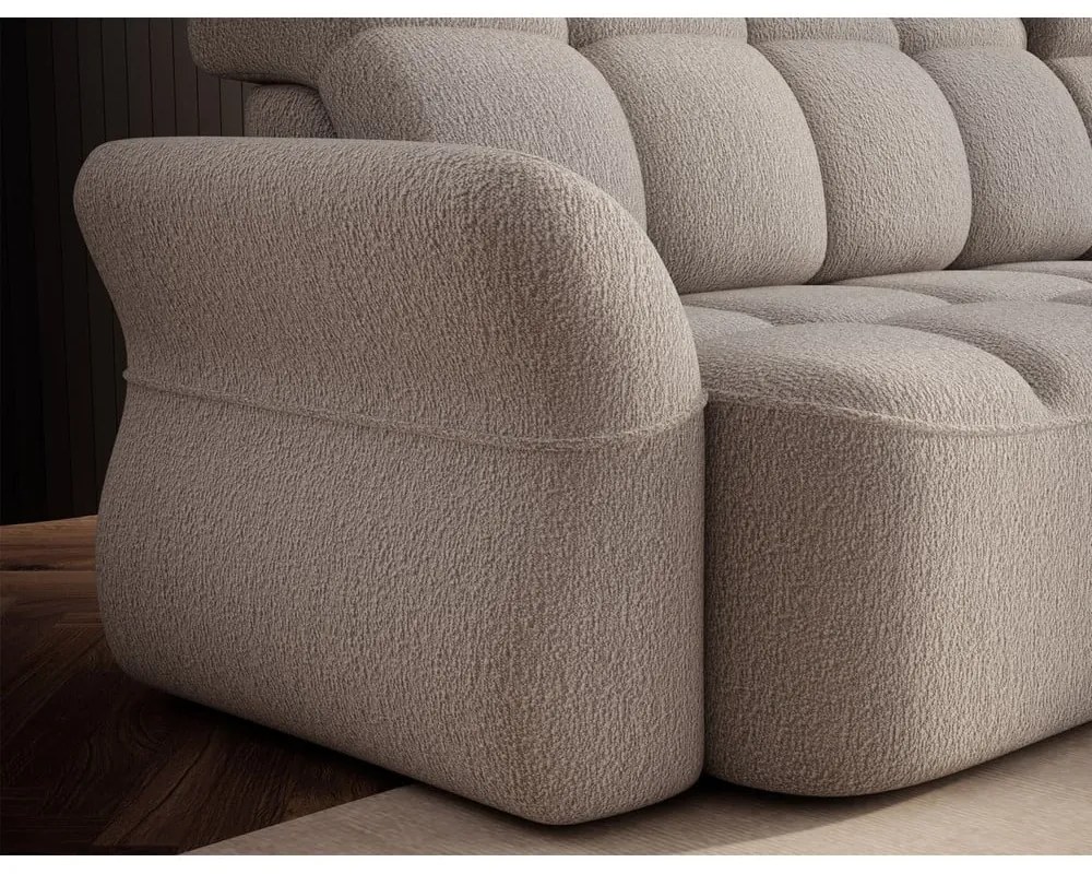 Bézs buklé kinyitható-tárolóhelyes sarokkanapé (jobb oldali-heverő résszel) Beneth – ELTAP