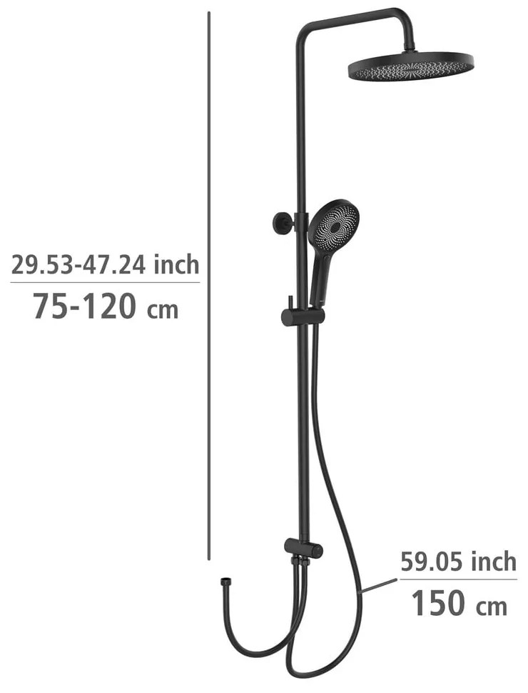 Fekete rozsdamentes acél zuhanyszett 120 cm Soft Water – Wenko