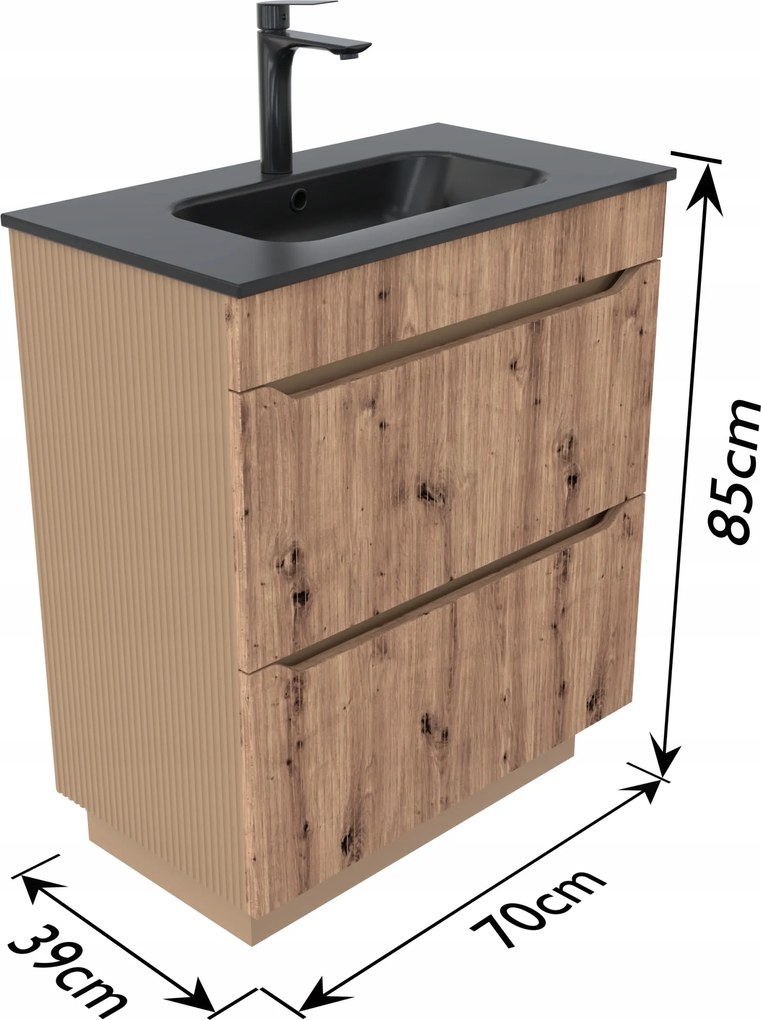 Mosdó alatti szekrény 70 Tölgy/kasmír 2 fiókkal Omeble.