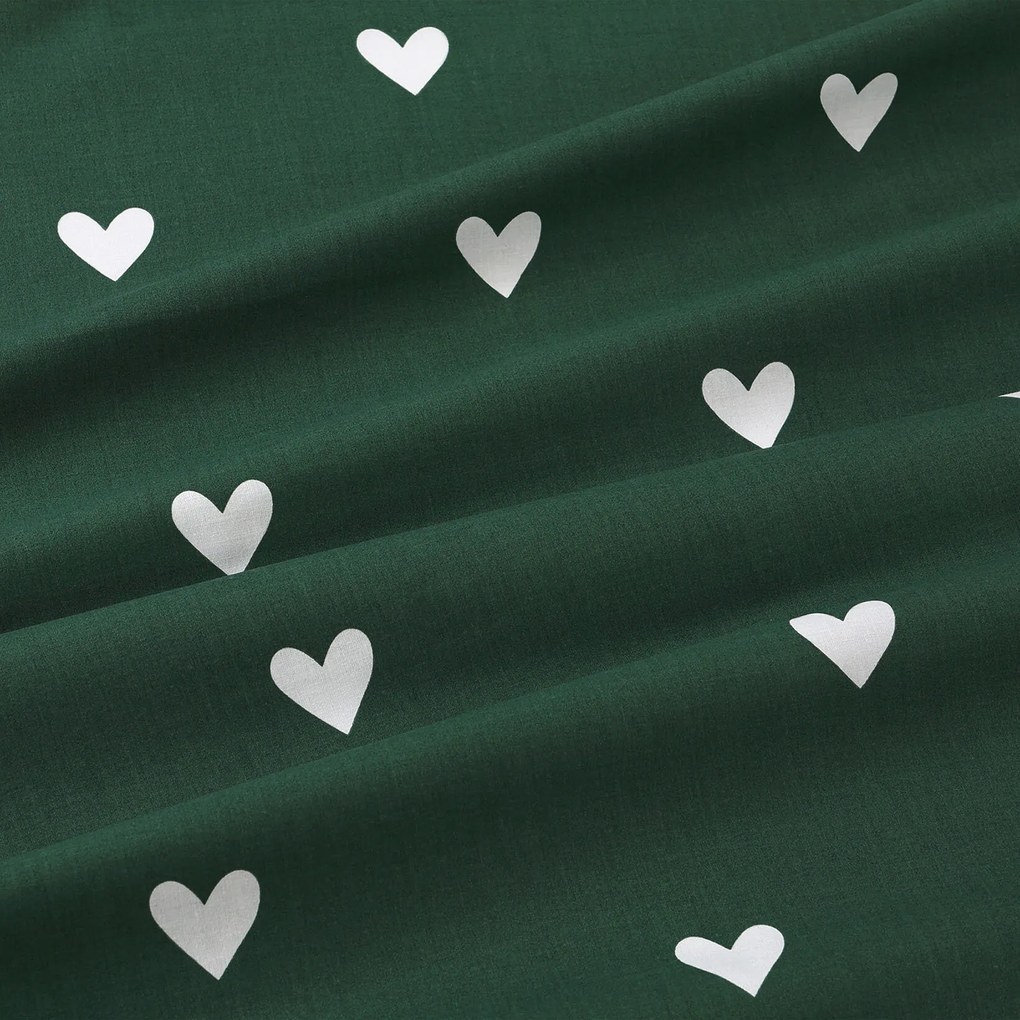 Goldea kör alakú pamut terítő - szívecskék, sötétzöld alapon Ø 100 cm