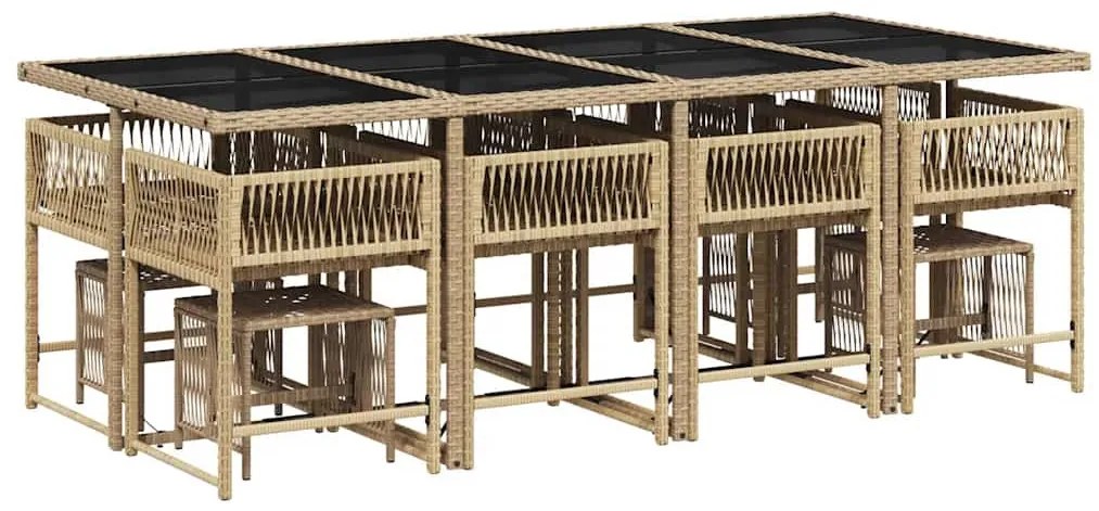vidaXL 13 részes bézs polyrattan kerti étkezőgarnitúra párnákkal