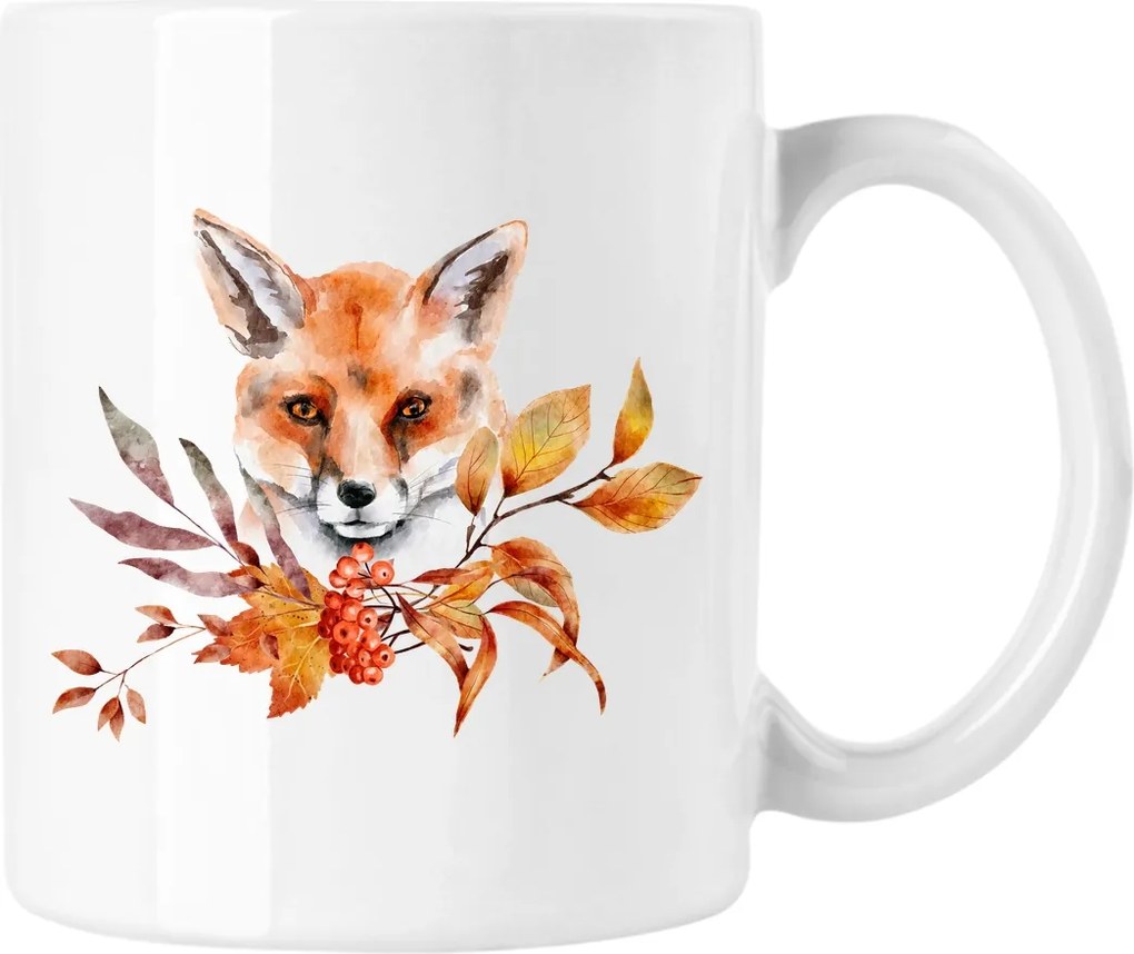 Őszi bögre Róka Akvarell Fehér 330ml