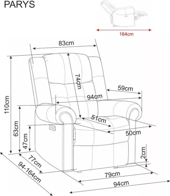 Parys Raven elektromos dönthető fotel szürke
