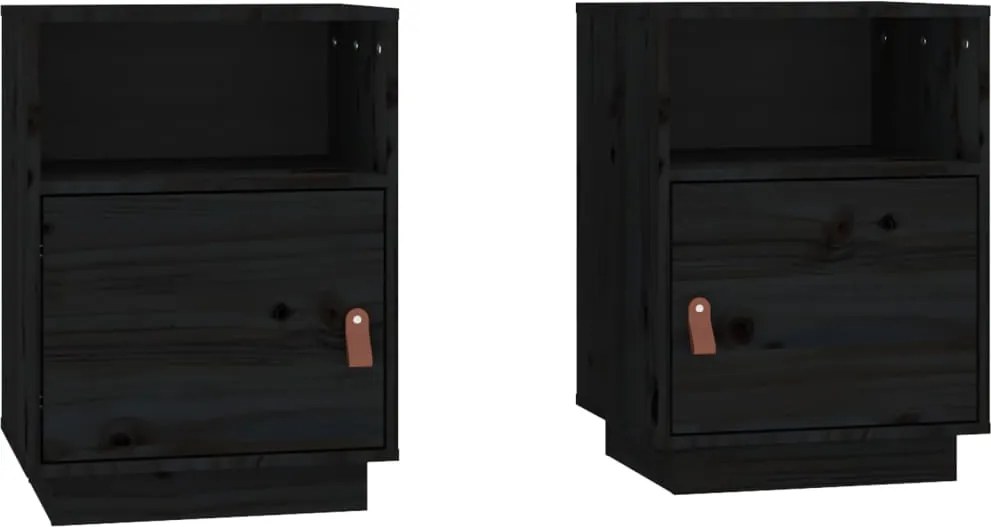vidaXL 2 db fekete tömör fenyőfa éjjeliszekrény 40 x 34 x 55 cm