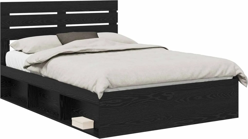 vidaXL Ágykeret fejtámlával Fekete 150 x 200 cm Tömör fenyőfa