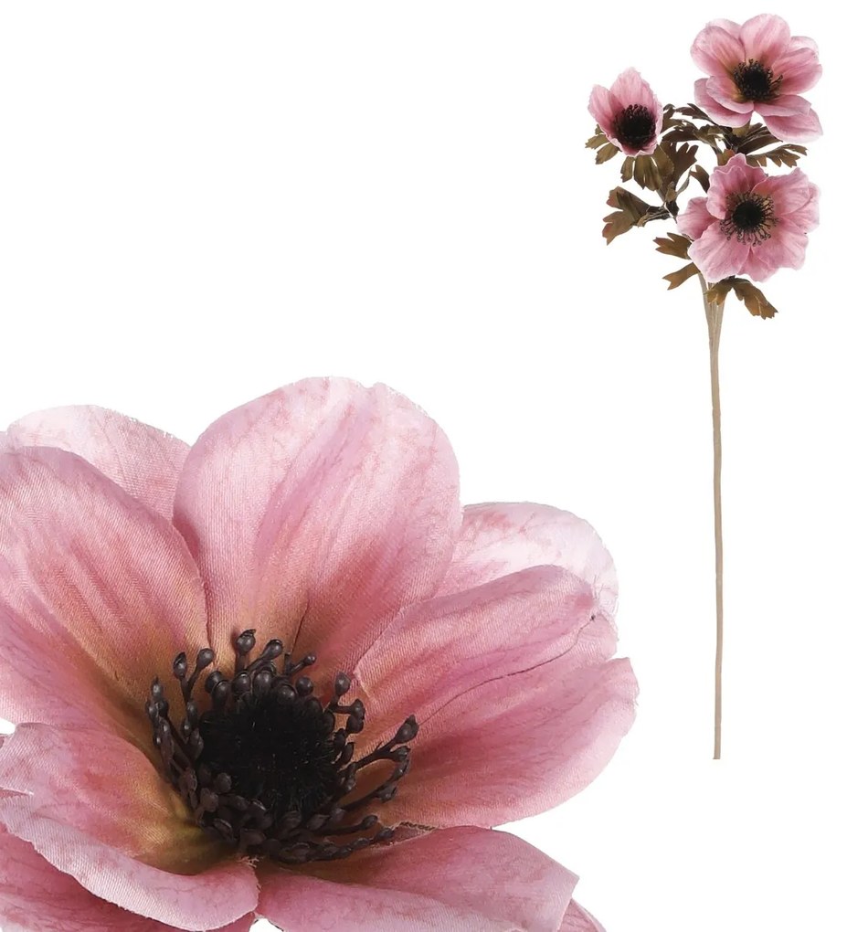 Mesterséges virág Anemone rózsaszín, 3 virág , 56x 17 cm