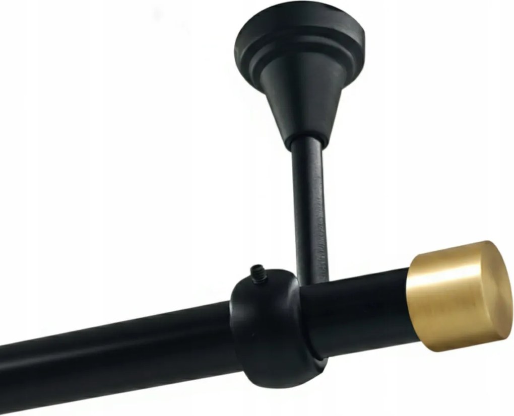 Egyrudas függönyrúd, Fém, Mennyezetre Szerelhető, 19mm, Fekete Matt, 120cm, Luna Gold, Karikák Nélkül