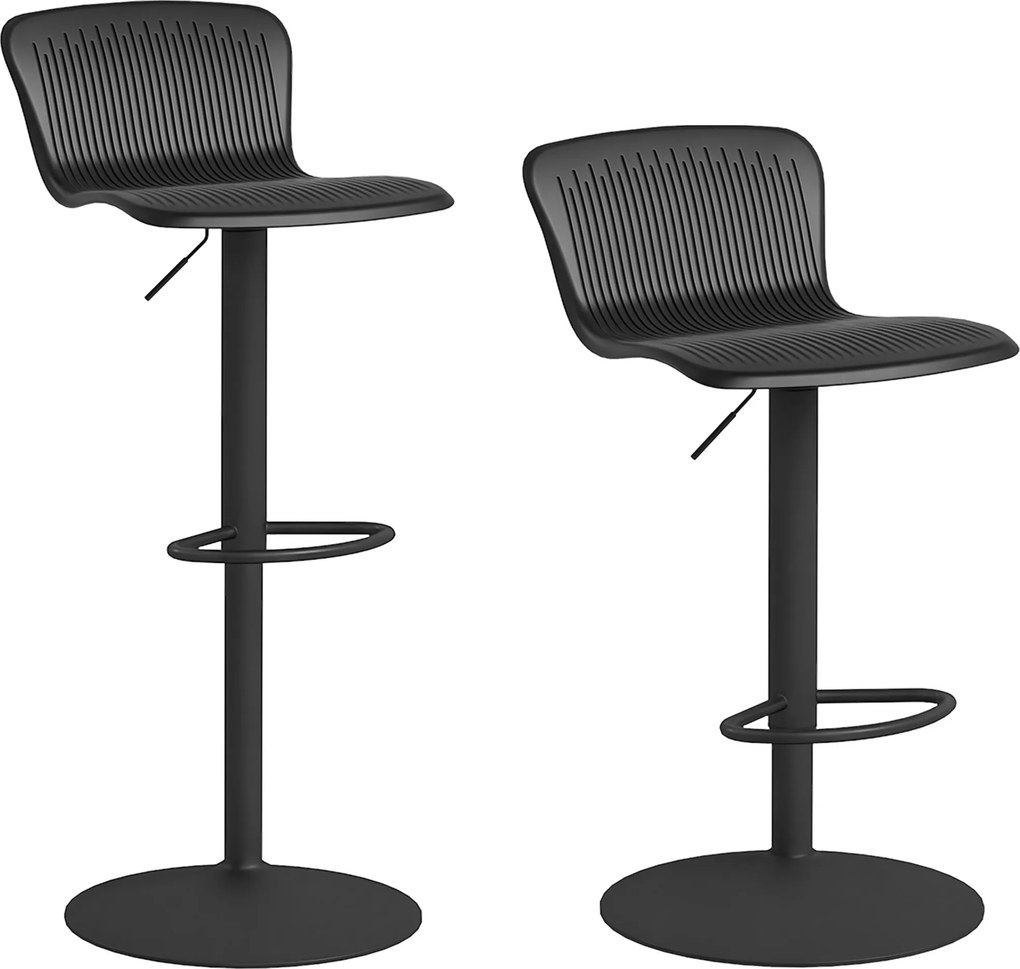 HOMCOM 2 db Magas Konyhai Szekér, Forgatható Bárszék Háttámlával és Állítható Magassággal, 120 kg Teherbírás, Fekete | Aosom