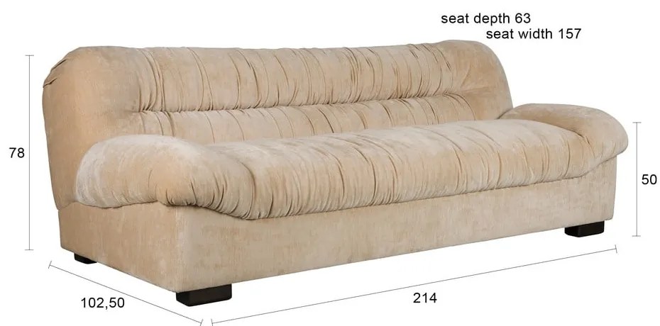 Bézs bársony kanapé 214 cm Douglas – Dutchbone