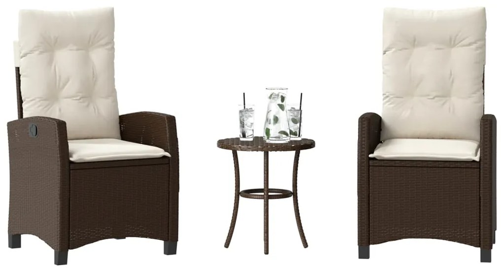 vidaXL 3 részes barna polyrattan bisztrógarnitúra párnákkal