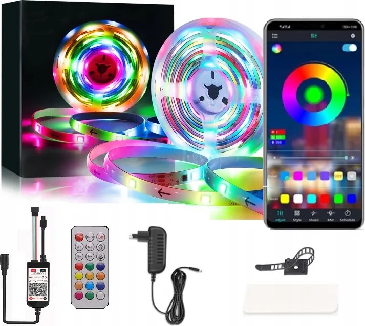 Led Szalag Szett Rgbic WS2811 Bluetooth Alkalmazás Szivárvány Effekt Távirányító 12v 5m