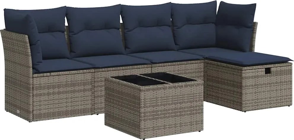 vidaXL 6 részes szürke polyrattan kerti ülőgarnitúra párnákkal