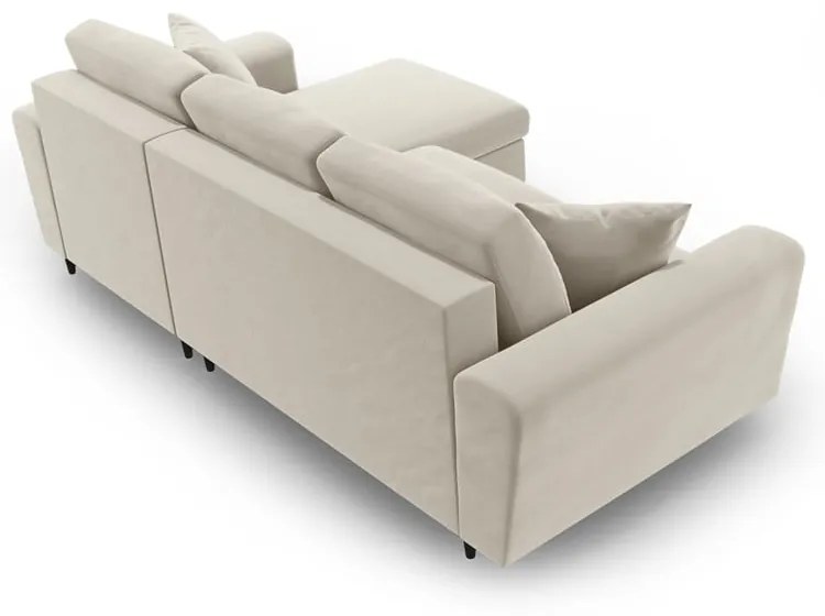 Bézs bársony kinyitható tárolóhelyes sarokkanapé Kyoto – Cosmopolitan Design