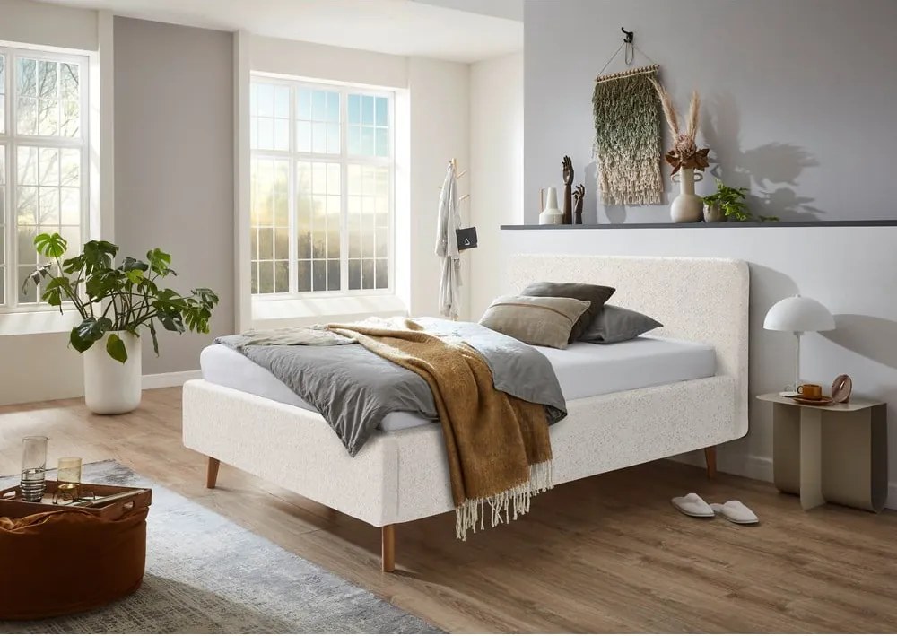 Fehér kárpitozott ágyneműtartós franciaágy ágyráccsal 140x200 cm Mattis – Meise Möbel