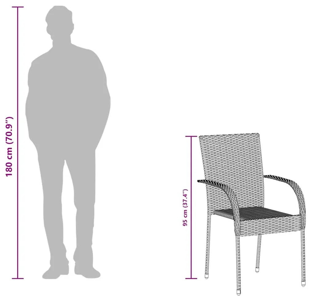 4 db fekete rakásolható polyrattan kültéri szék