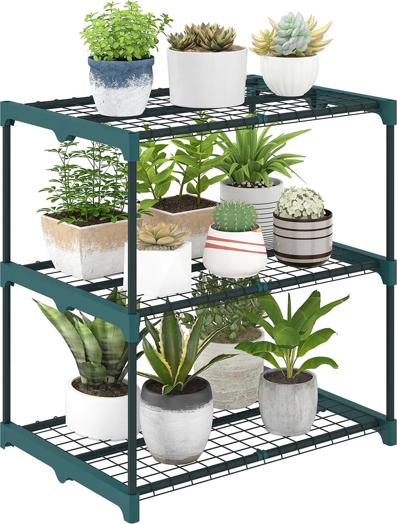 Outsunny 3 szintes növénytartó, 72 cm magas – beltéri/kültéri acél virágtartó, erkélyre, sötétzöld | Aosom