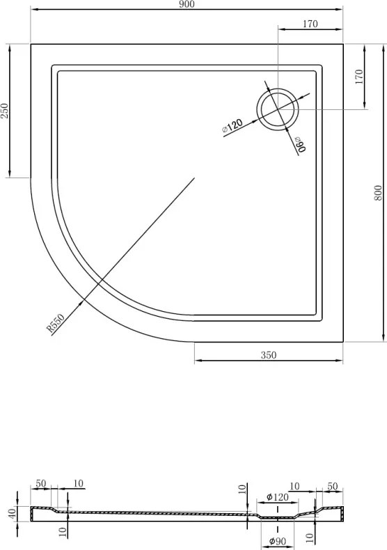 Mexen Flow félköríves aszimmetrikus vékony jobbos zuhanytálca 90 x 80 cm, fehér fényes - 46Q108090R