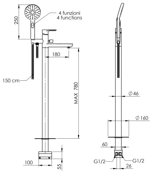 Sapho - PAX kádkészlet csapteleppel, matt fekete