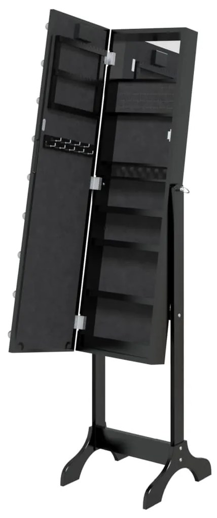 fekete szabadon álló tükör LED-del 34 x 37 x 146 cm