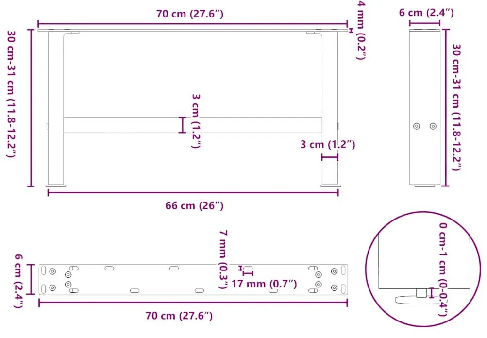 2 db natúr acél dohányzóasztal láb 70 x (30-31) cm acél