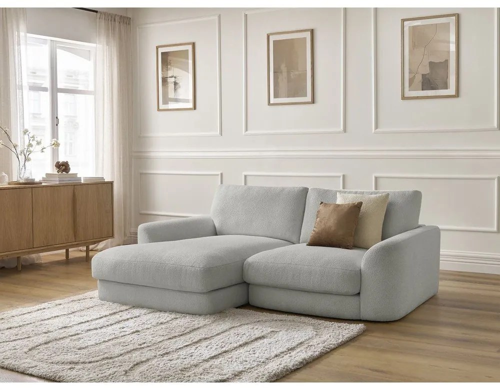 Világosszürke buklé sarokkanapé (bal oldali-heverő résszel) Leonore – Bobochic Paris