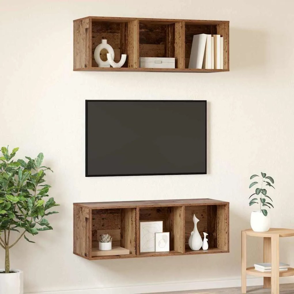 Fali TV szekrények 2 pcs Régi fa 37 x 37 x 107 cm Faanyag