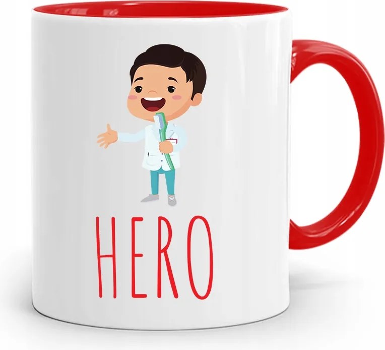 Piros Hero Fogorvos Ajándék Bögre fényképes nyomtatással