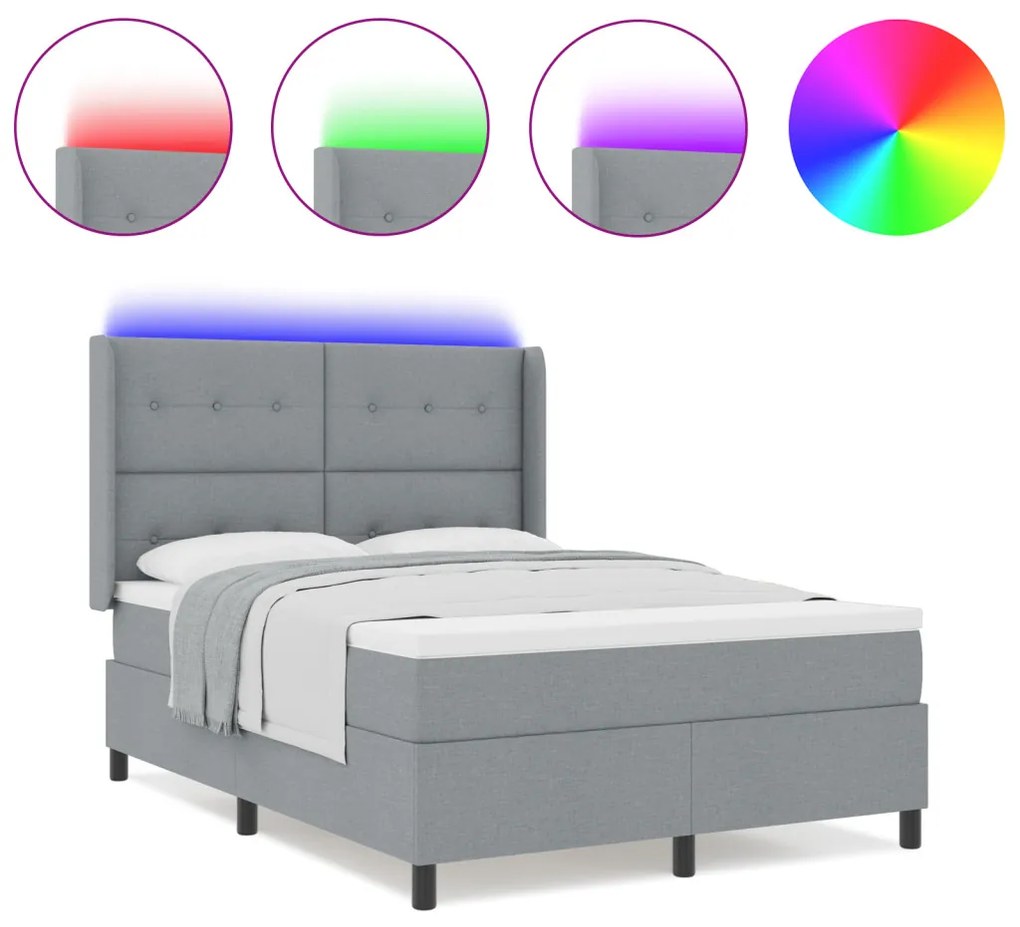 Boxspring Ágy Matrac és LED Fény Szürke 140x200 cm Szövet