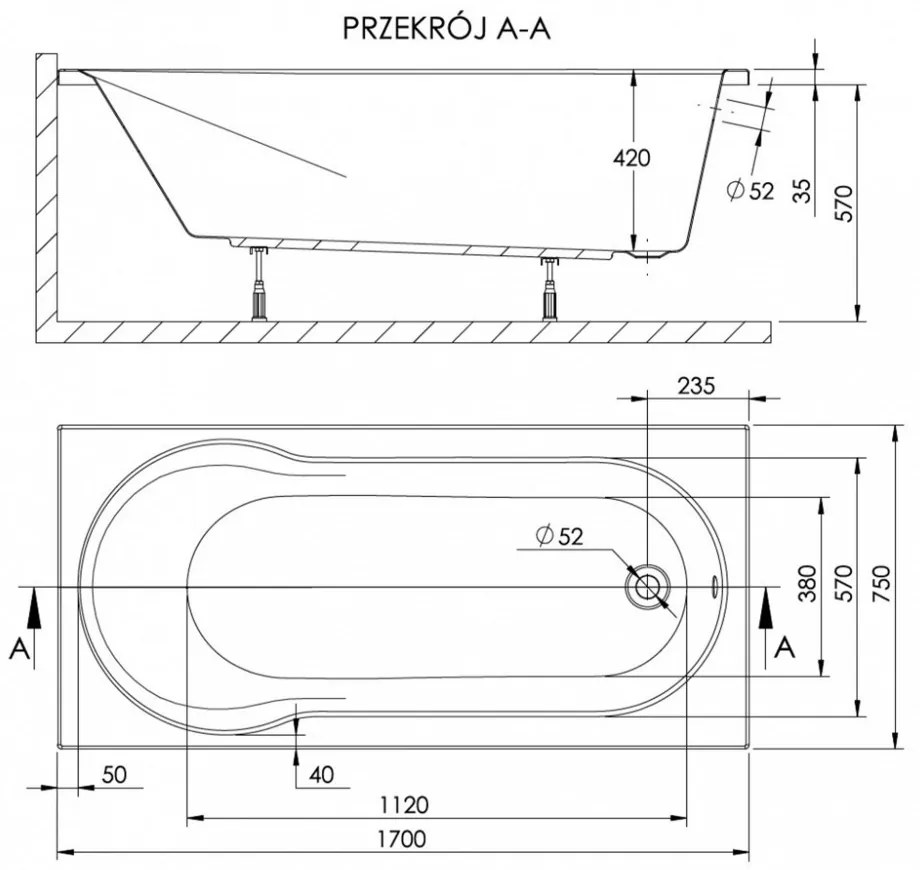 Doria 75x170 egyenes kád