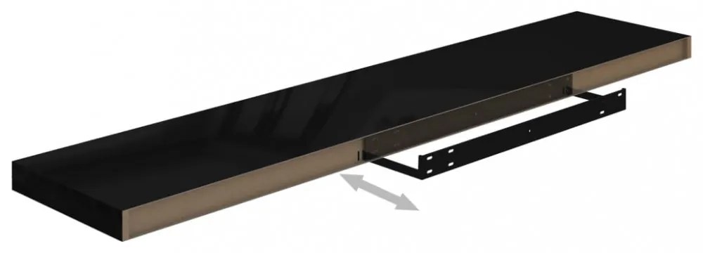 2 db magasfényű fekete MDF lebegő fali polc 120 x 23,5 x 3,8 cm