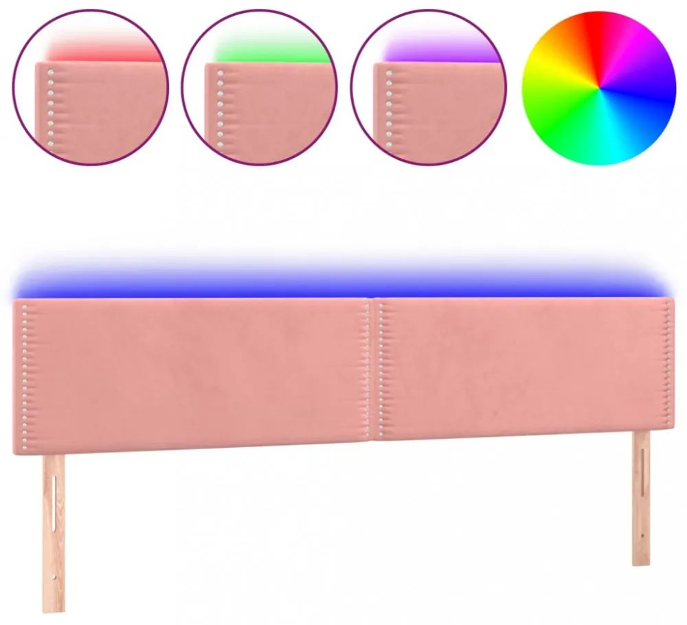 rózsaszín bársony LED-es fejtámla 200x5x78/88 cm