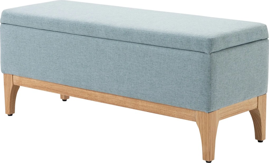 HOMCOM Tároló Puff a Hálószobába 72L Kárpitozott Vászon Tároló Padlószék Fa Lábakkal és Állítható Talpakkal Előtérbe és Nappaliba 110x39x45 cm Világos