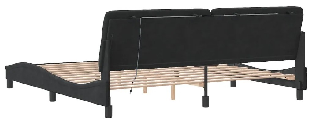 fekete bársony ágykeret LED-ekkel matrac nélkül 200 x 200 cm