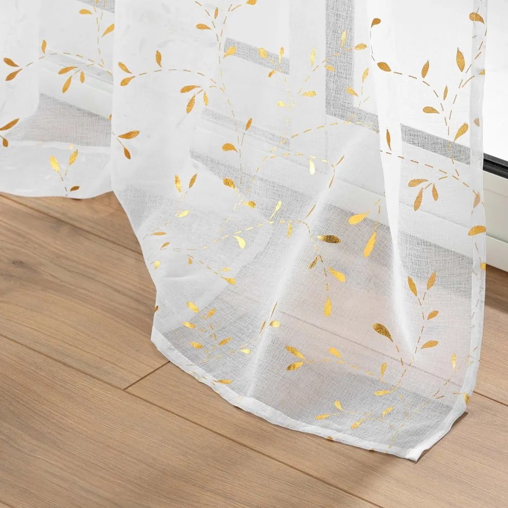 Fehér-aranyszínű átlátszó függöny 140x240 cm Floressia – douceur d'intérieur