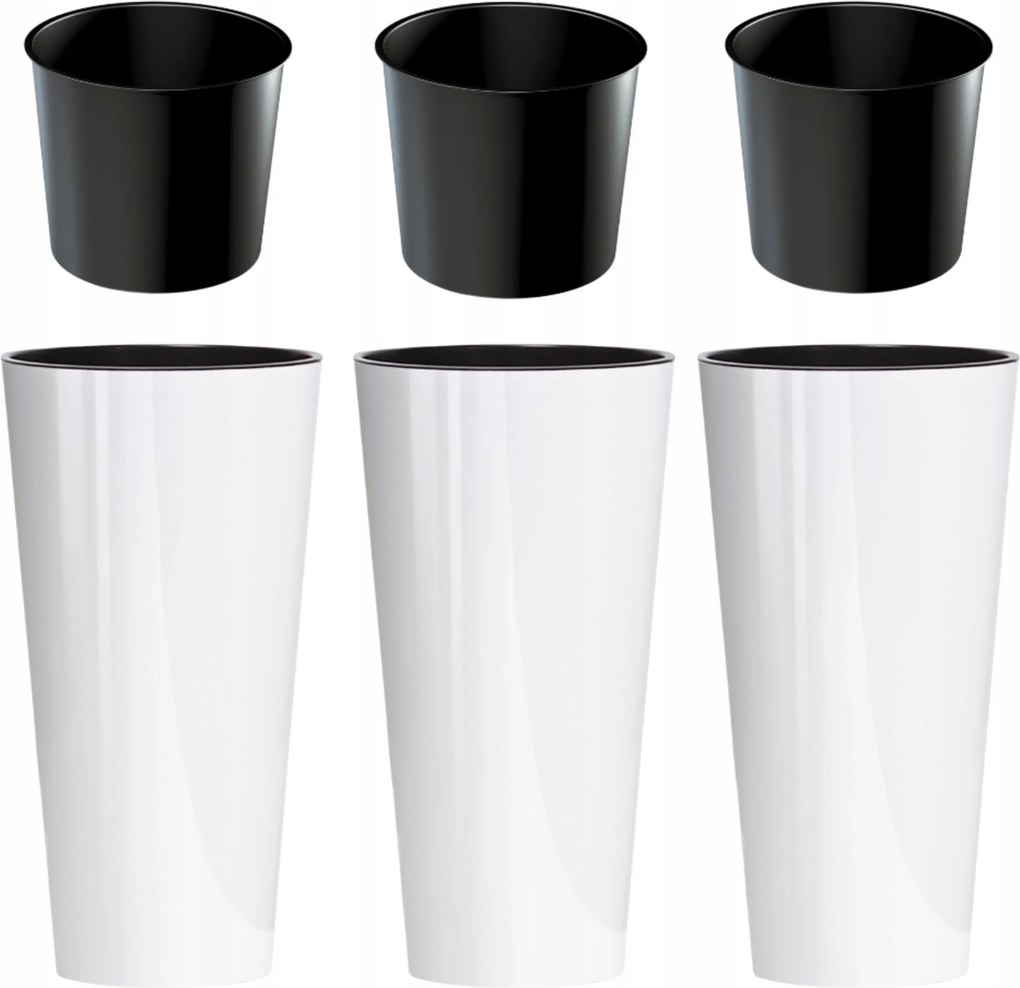 Virágtartó Kerek Nagy Magas Műanyag Virágtartó Szett X3 Kerti Betéttel