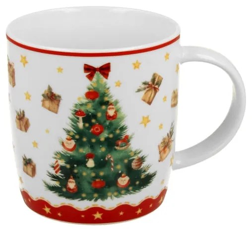 Karácsonyi fenyőfás porcelán bögre 400 ml házikó díszcsomagolásban Christmas Tree 3