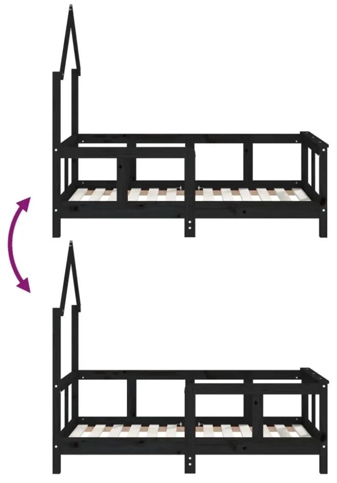 fekete tömör fenyőfa gyerekágykeret 70 x 140 cm