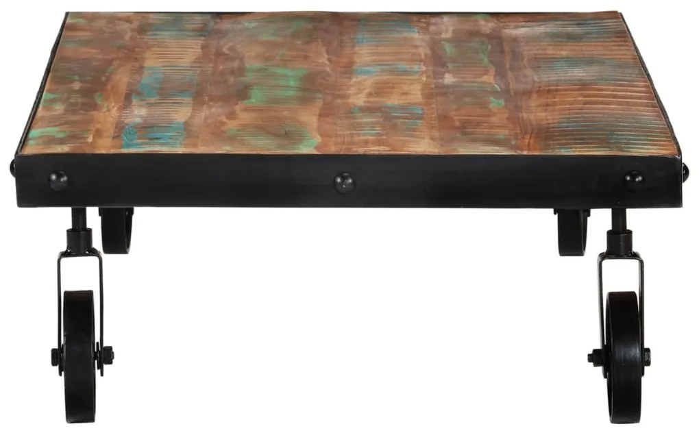 Újrahasznosított fa dohányzóasztal kerekekkel 100x 60 x 26 cm