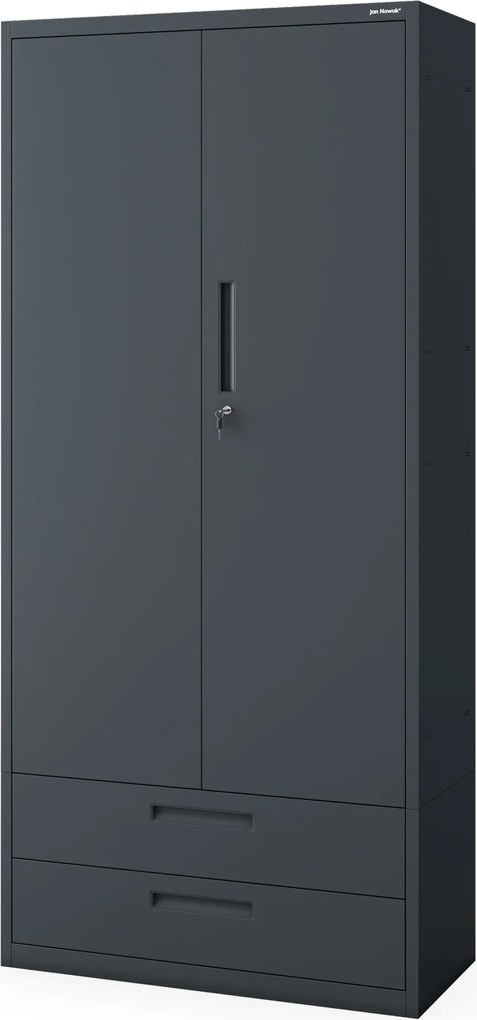 Moduláris többfunkciós fém szekrény két fiókkal antracit MEGAN 1950 x 900 x 400 mm