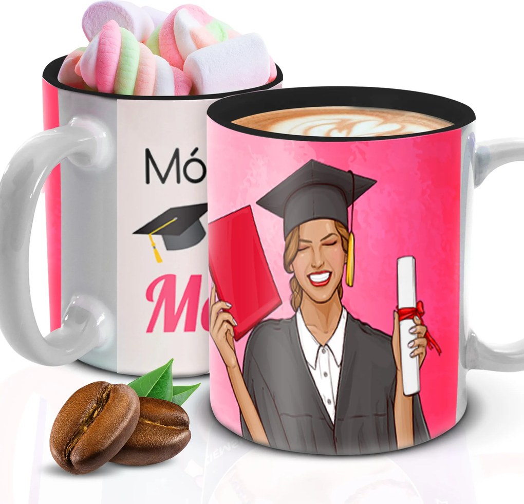 Bögre 300ml Fekete Belső Ajándék Hölgyeknek Mester Saját név