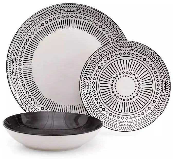 HIMBA porcelán étkészlet 18 db fekete-fehér