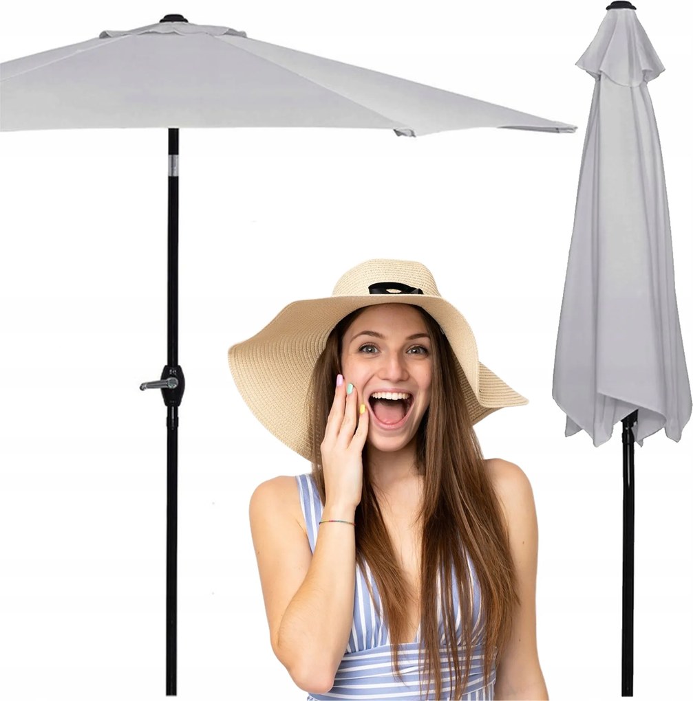 Nagy Összecsukható Kerti Napernyő Szürke Törhető Erős 260cm Hajtókarral Tömör