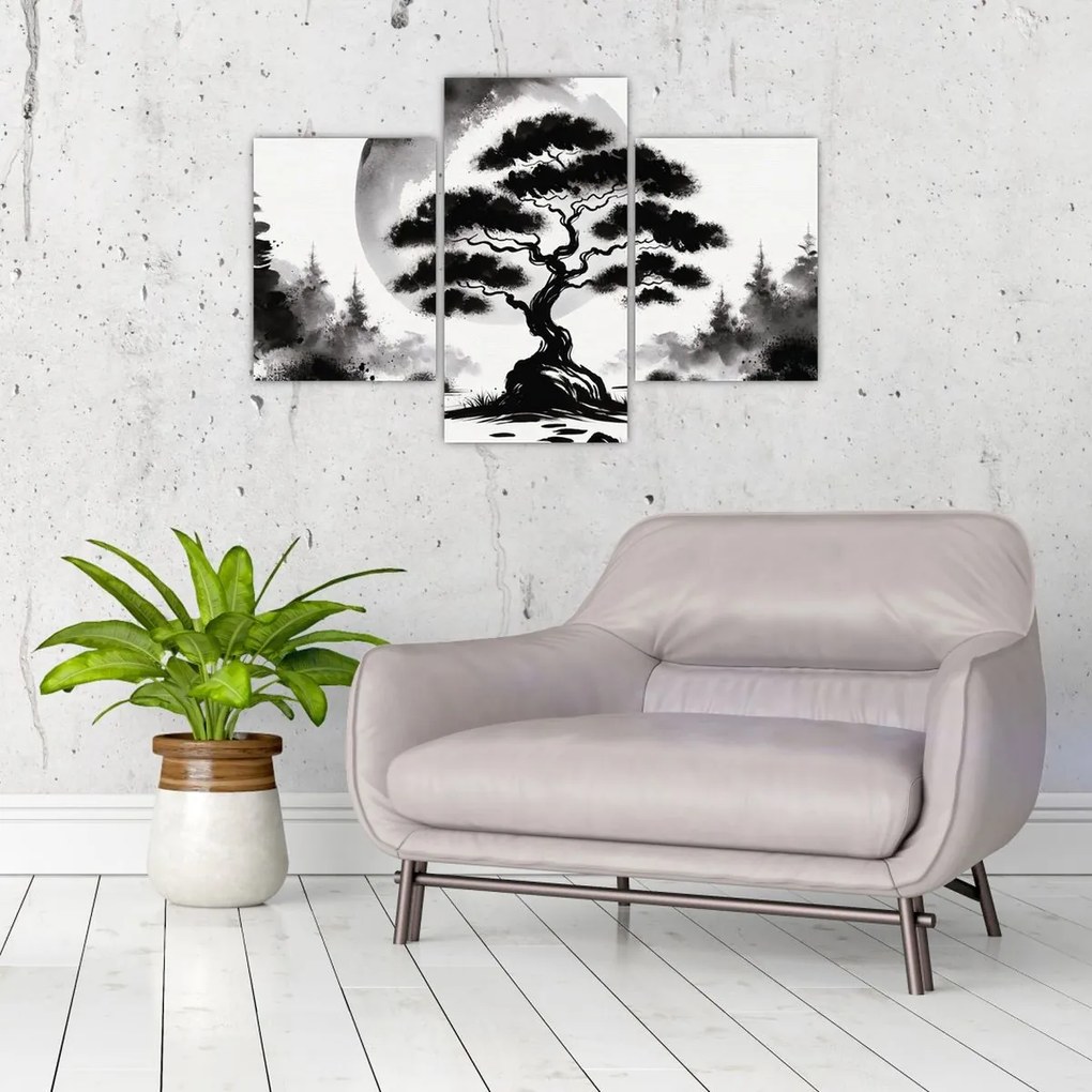 Kép – Fekete-fehér bonsai (90x60 cm)